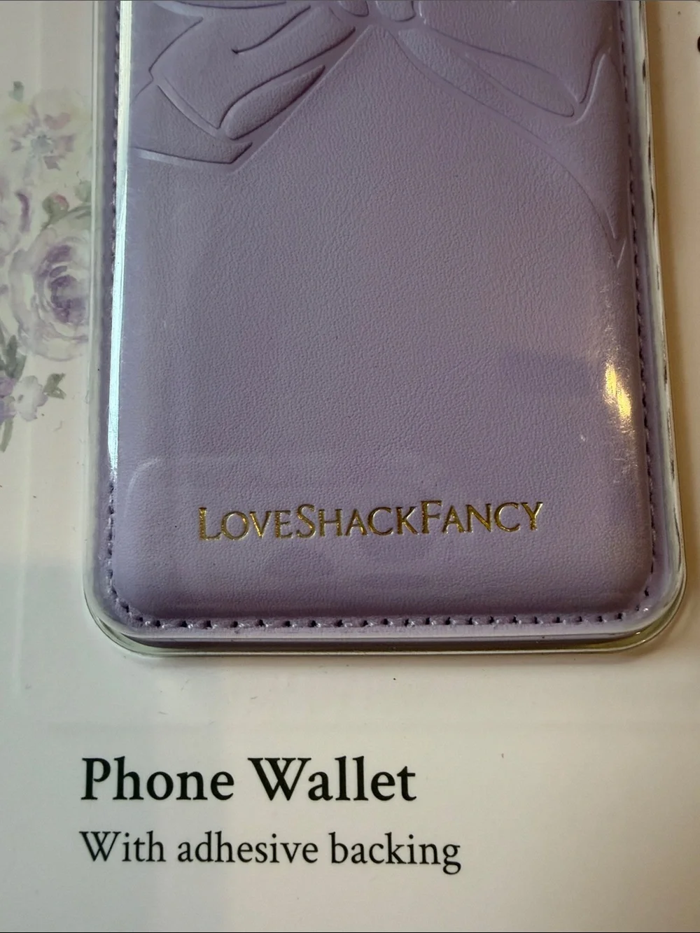 LoveShackFancy Lavender Adhesive Phone Wallet with Bow Accent